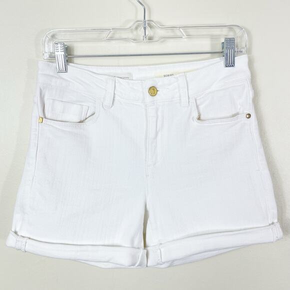Anthropologie Pilcro White Denim Cuffed Hem Script High Rise Jean Shorts - Picture 2 of 11